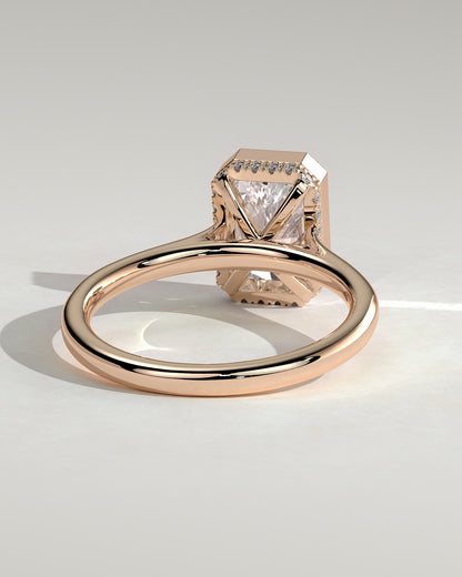 Bennie - Radiant Bezel Solitaire with Hidden Halo and Cathedral High Setting Engagement Ring - Rose Gold