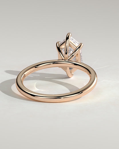 Cynthia - Classic Elongated Hexagon Claw Solitaire Engagement Ring - Rose Gold