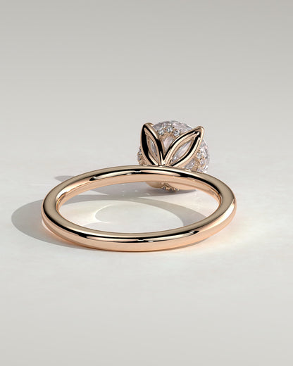 Dahlia - Round Claw Solitaire with Petal Gallery and Accented Tiara Detail Engagement Ring - Rose Gold