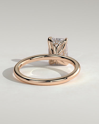 Freesia - Emerald Claw Solitaire with Petal Gallery and Accented Tiara Detail Engagement Ring - Rose Gold