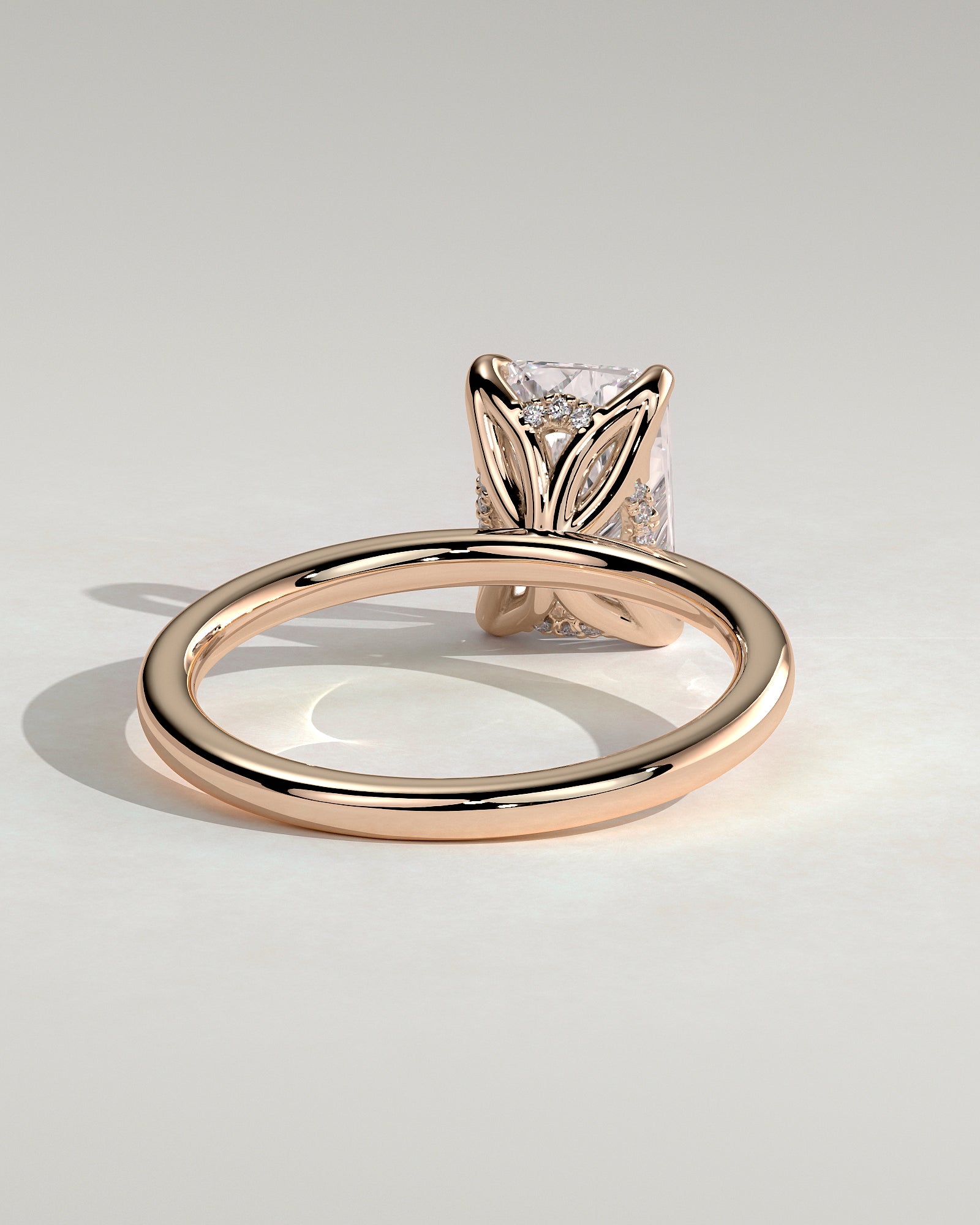 Aster - Radiant Claw Solitaire with Petal Gallery and Accented Tiara Detail Engagement Ring - Rose Gold - Rose Gold 2ct