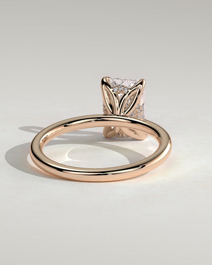 Aster - Radiant Claw Solitaire with Petal Gallery and Accented Tiara Detail Engagement Ring - Rose Gold