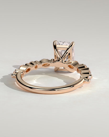 Dayna - Radiant Claw Solitaire with Marquise and Round Accent Stones Engagement Ring - Rose Gold