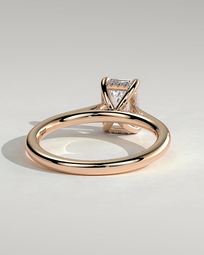 Jane - Emerald Claw Solitaire with Hidden Halo and Cathedral High Setting Engagement Ring - Rose Gold