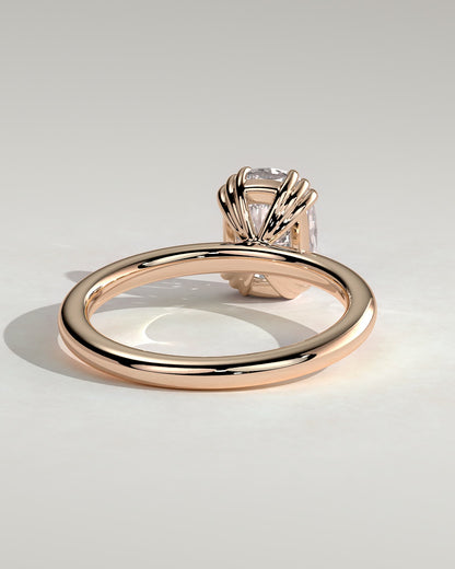 Helena - Elongated Cushion Triple Claw Solitaire Engagement Ring - Rose Gold