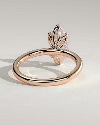 Eve - Marquise Claw Solitaire with Petal Gallery Engagement Ring - Rose Gold