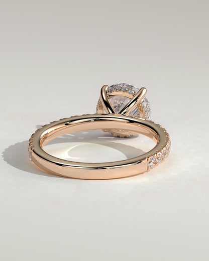 Charlie - Round Claw Solitaire with Hidden Halo and Pave Band Engagement Ring - Rose Gold