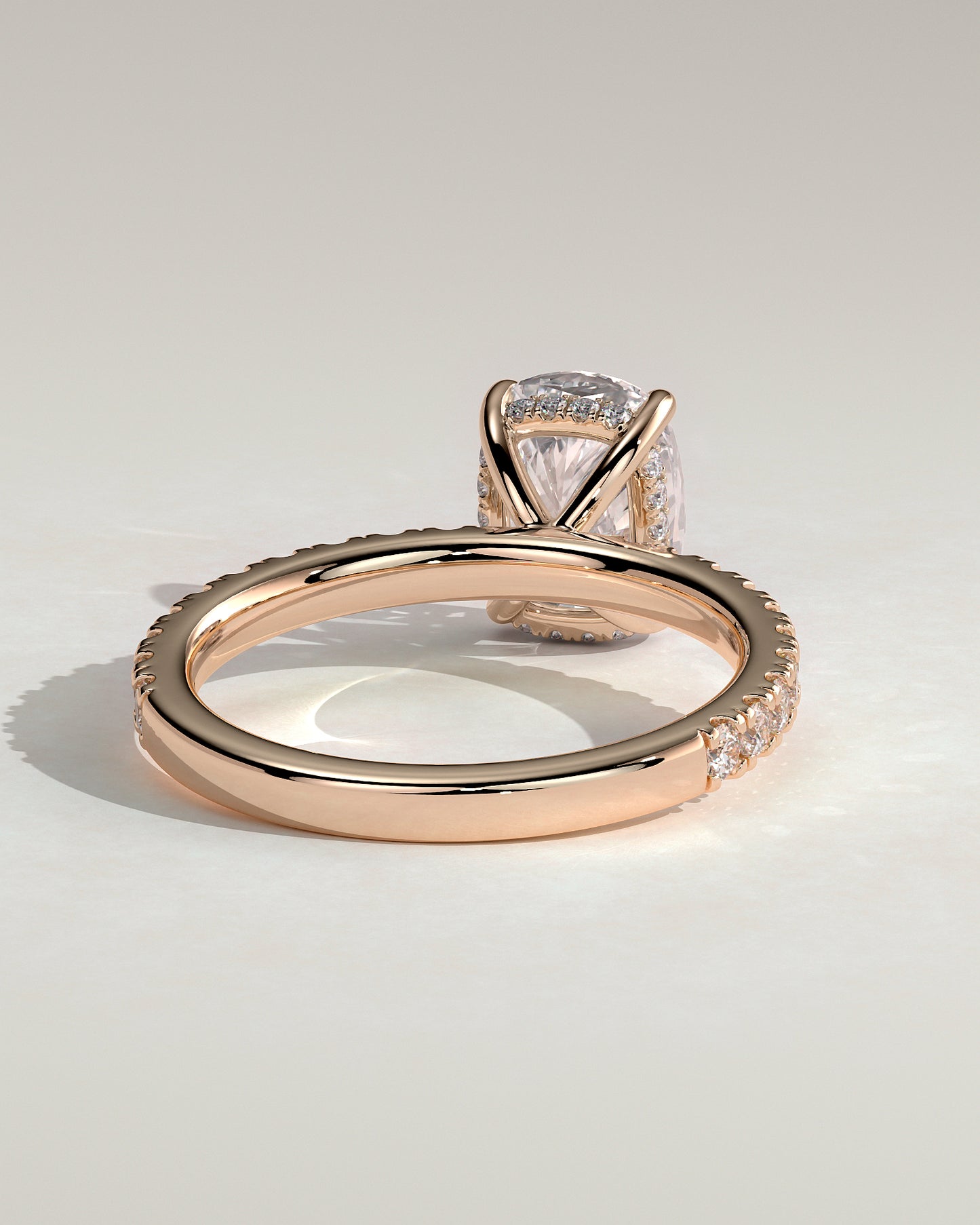 Camilla - Elongated Cushion Claw Solitaire with Hidden Halo and Pave Band Engagement Ring - Rose Gold - Rose Gold 2ct