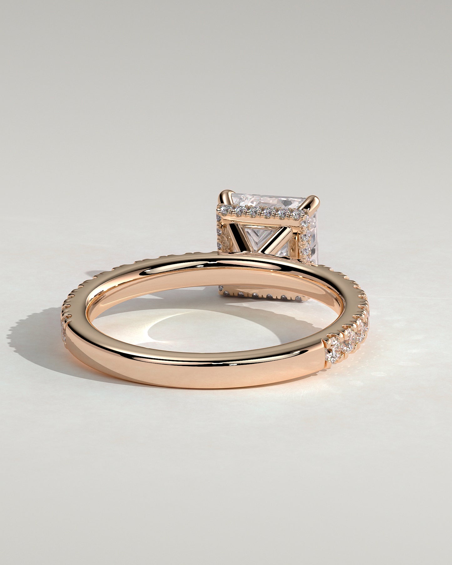 Brooklyn - Princess Claw Solitaire with Wrap Around Hidden Halo and Pave Band Engagement Ring - Rose Gold - Rose Gold 2ct