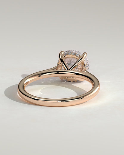 Bonnie - Round Claw Solitaire with Hidden Halo and Cathedral High Setting Engagement Ring - Rose Gold