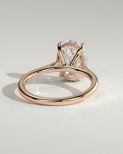 Bethany - Oval Claw Solitaire with Hidden Halo, Tapered Band and Cathedral High Setting Engagement Ring - Rose Gold