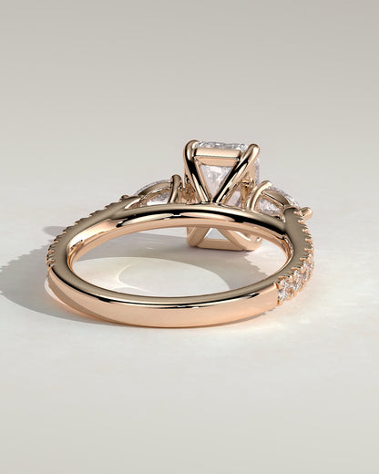 Autumn - Emerald Claw Trilogy with Pear Side Stones and Pave Band Engagement Ring - Rose Gold