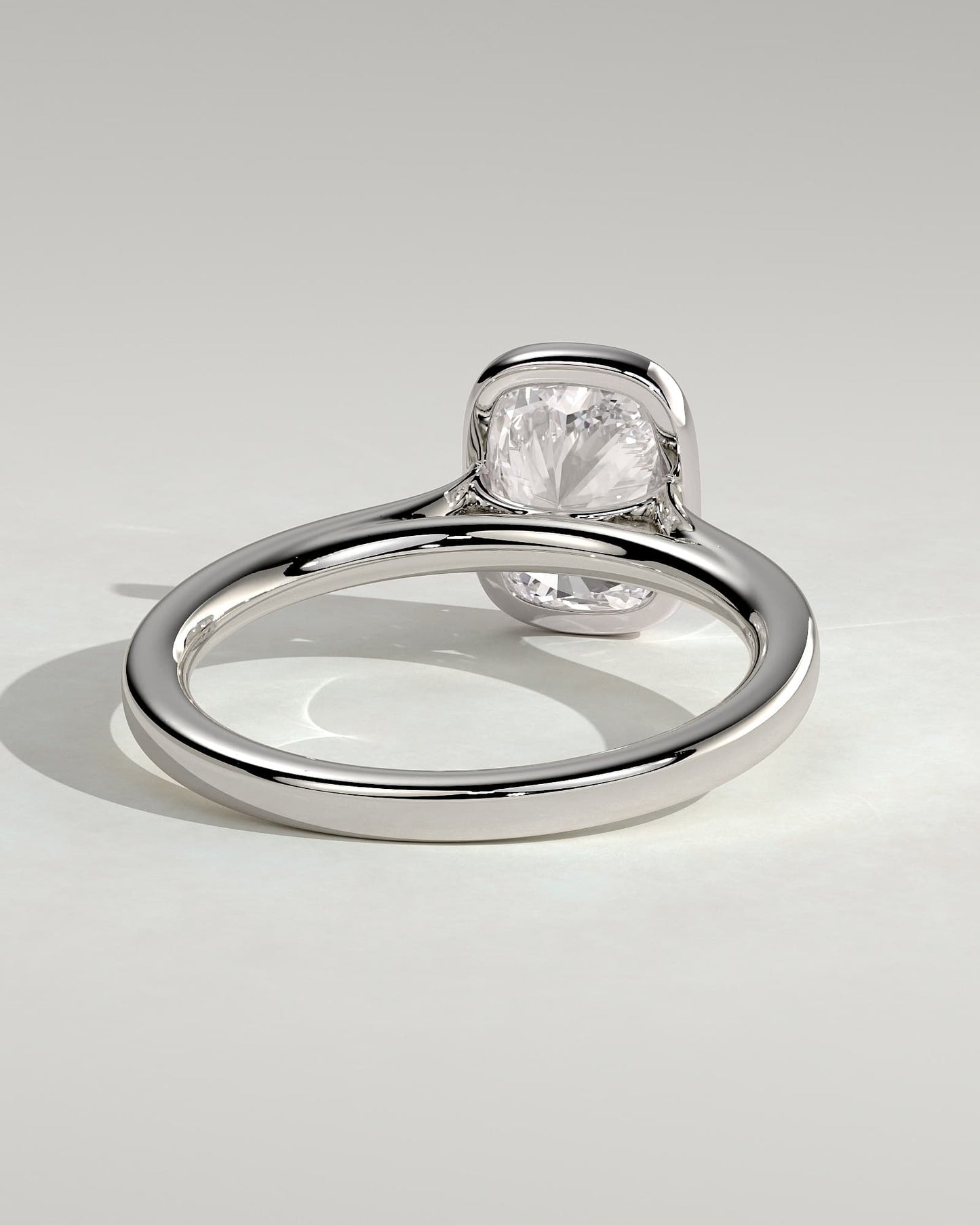Billie - Elongated Cushion Bezel Solitaire with Cathedral High Setting Engagement Ring - White Gold