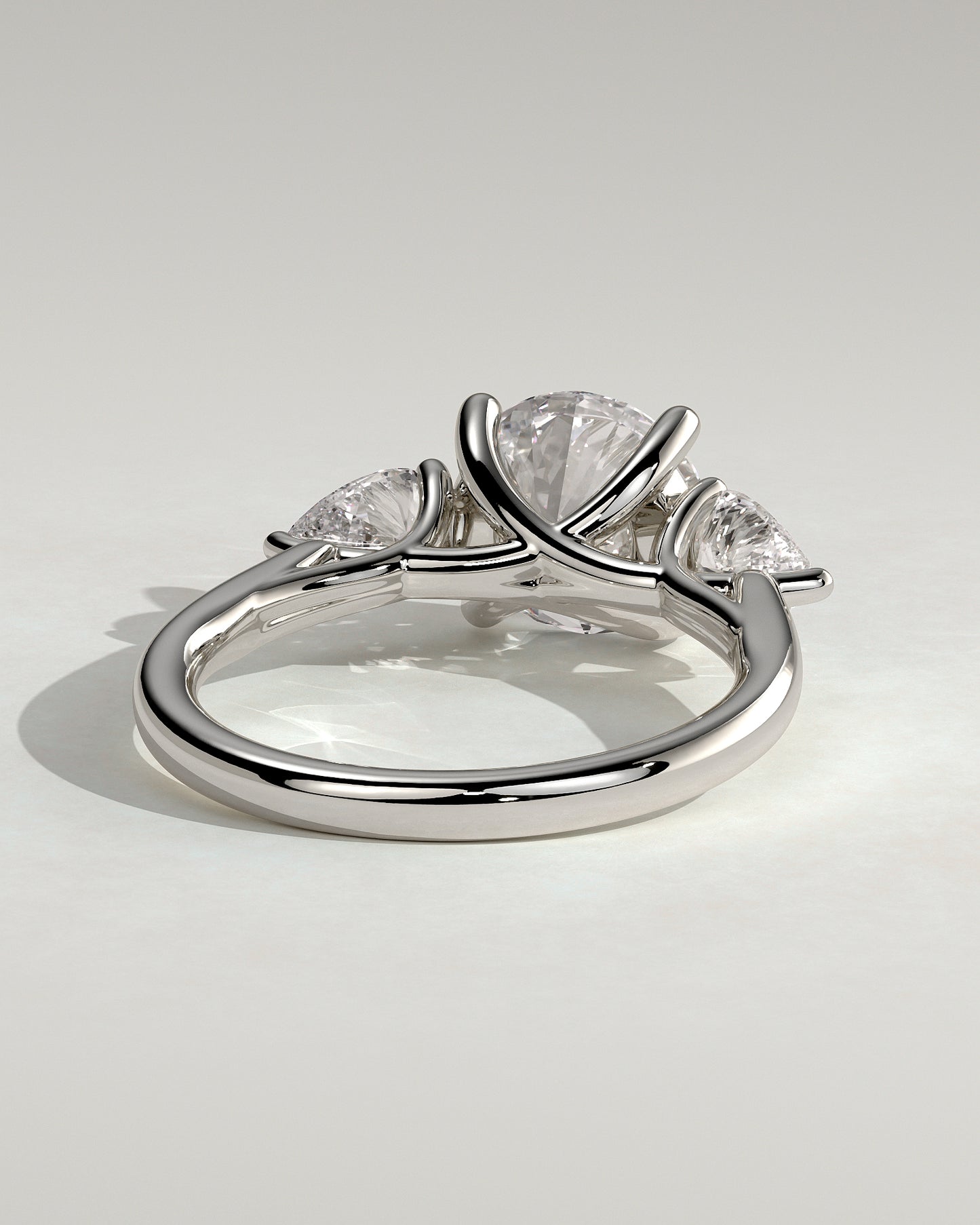 Adelyn - Round Claw Trilogy with Pear Side Stones and Open Trellis Gallery Engagement Ring - Platinum - White Gold / Platinum 2ct