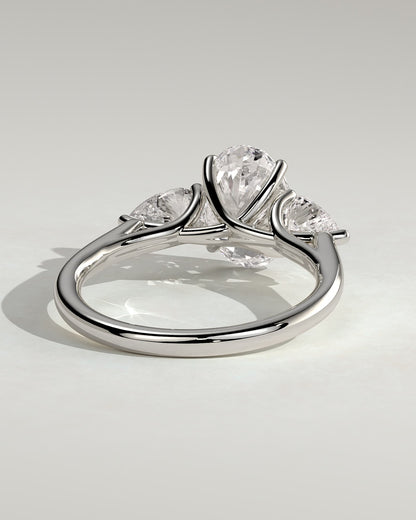 Amara - Oval Claw Trilogy with Pear Side Stones and Open Trellis Gallery Engagement Ring - White Gold - white gold - Lara Jewels