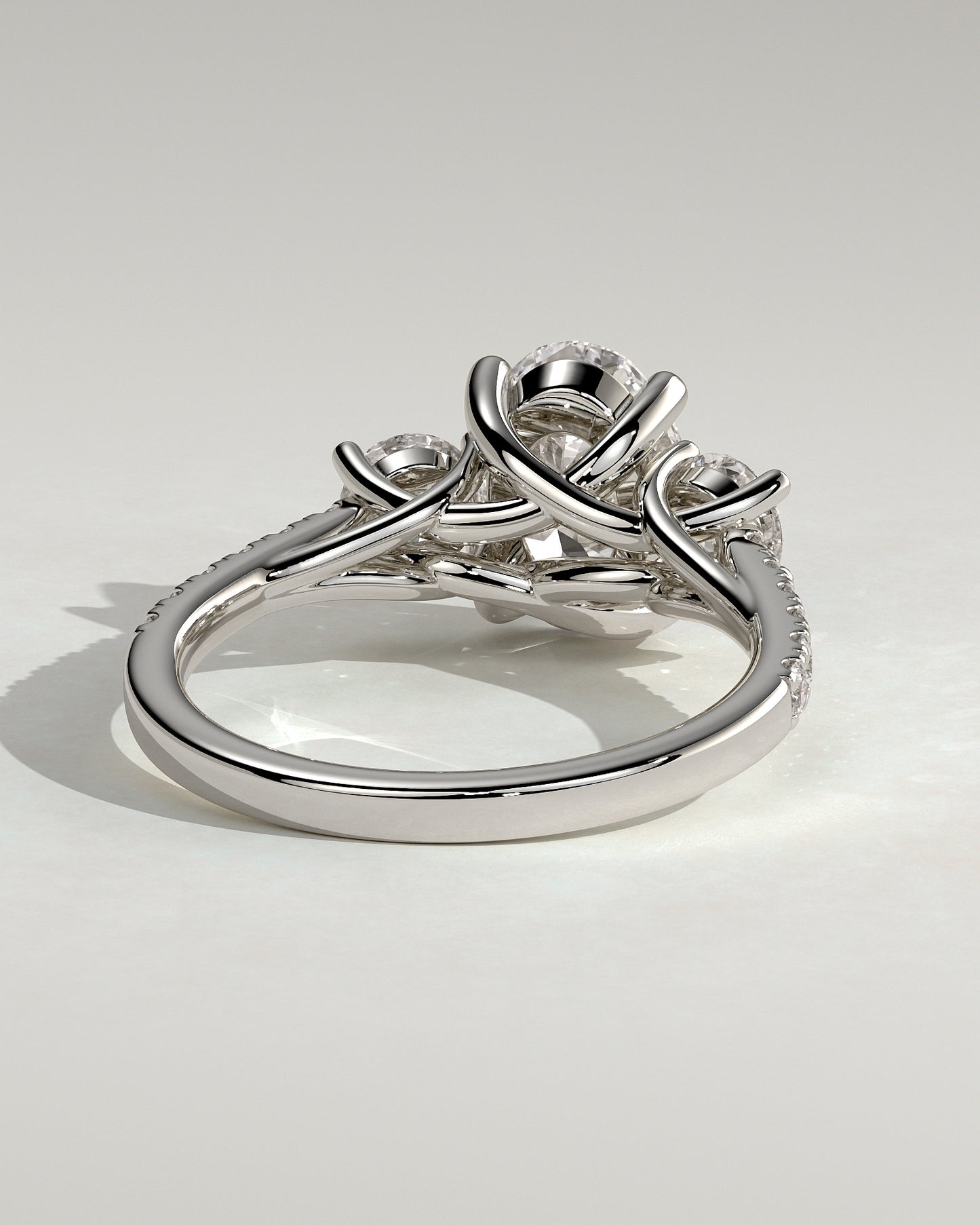 Aviana - Oval Claw Trilogy with Round Side Stones, Pave Band and Trellis Gallery  Engagement Ring - Platinum - White Gold / Platinum 2ct