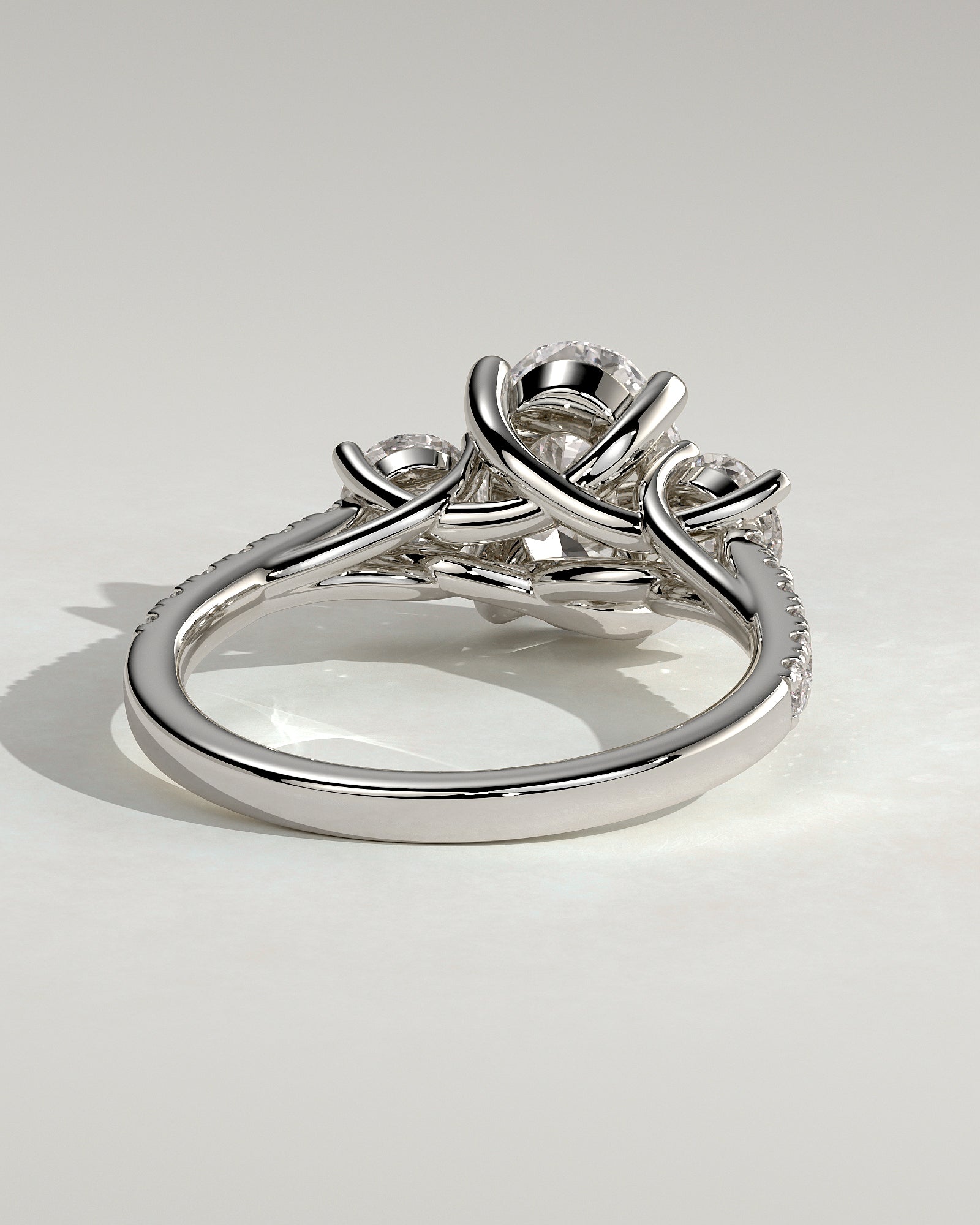 Aviana - Oval Claw Trilogy with Round Side Stones, Pave Band and Trellis Gallery  Engagement Ring - Platinum - White Gold / Platinum 2ct