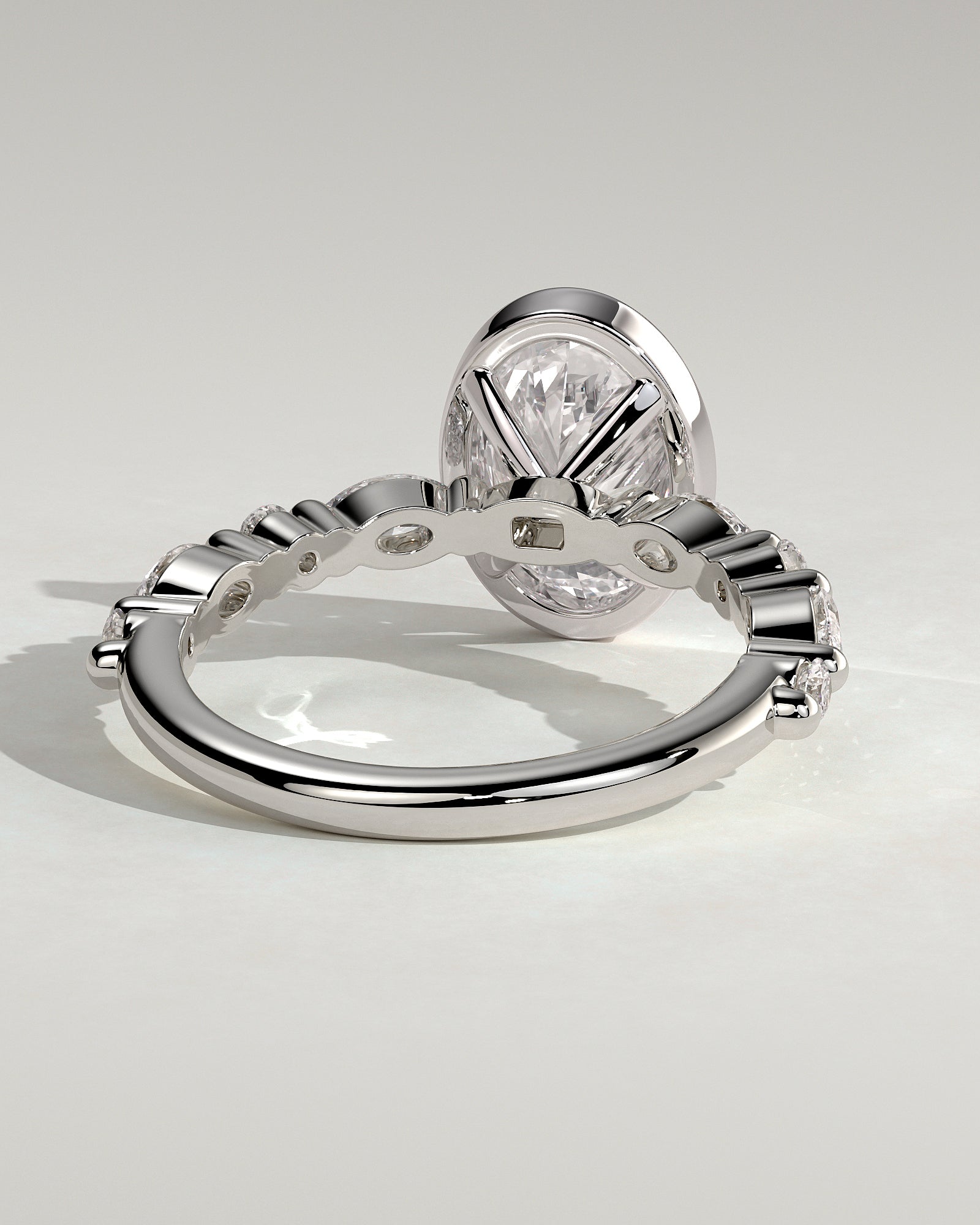 Aylin - Oval Bezel Solitaire with Marquise-Round Accent Stones Engagement Ring - Platinum - White Gold / Platinum 2ct