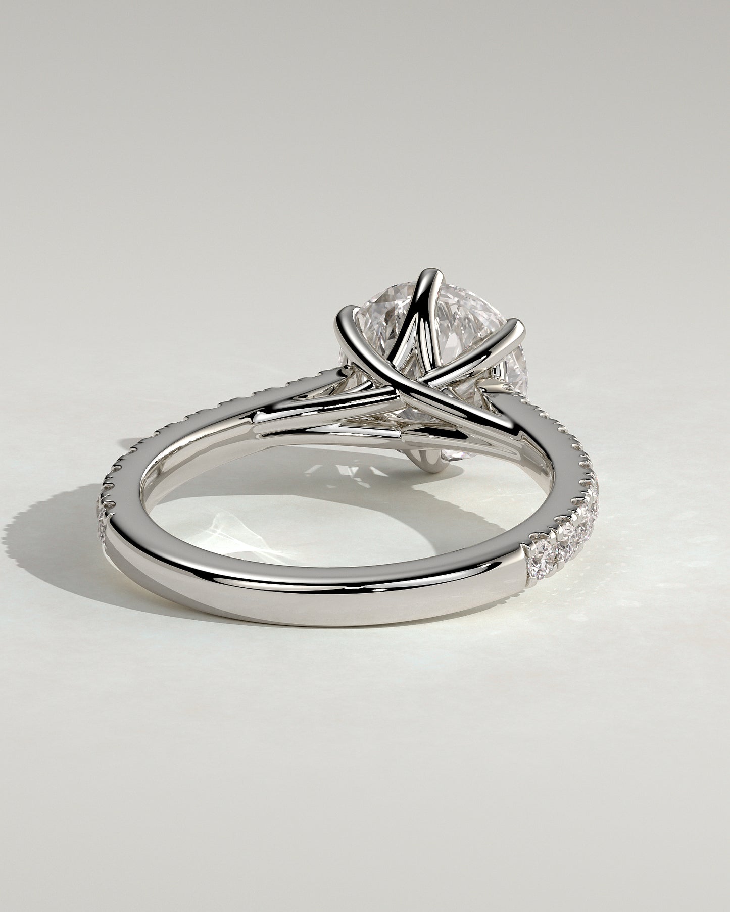 Briar - Round Claw Solitaire with Trellis Gallery, Pave Band and Cathedral Low Setting Engagement Ring - Platinum - White Gold / Platinum 2ct