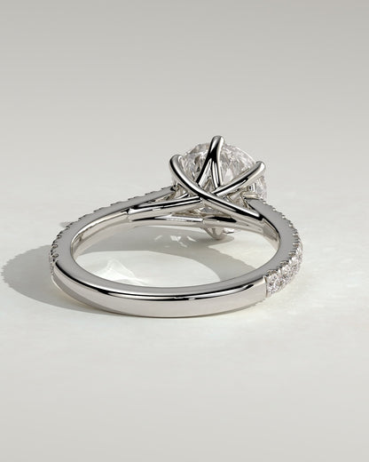 Briar - Round Claw Solitaire with Trellis Gallery, Pave Band and Cathedral Low Setting Engagement Ring - White Gold