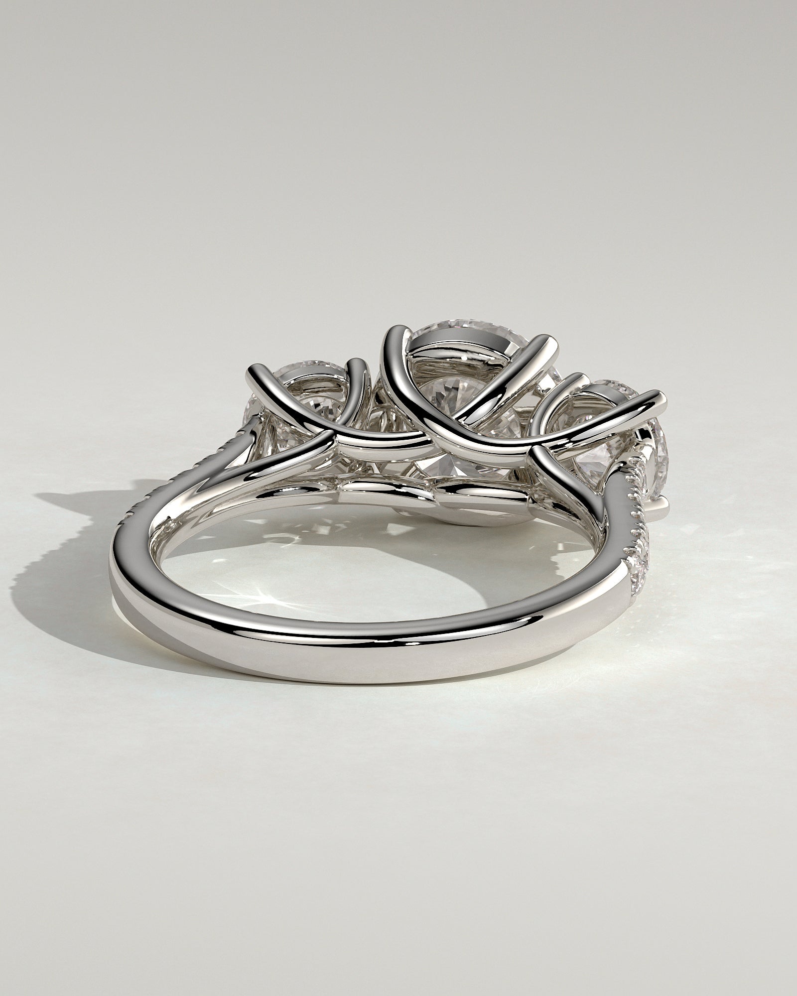 Ella - Round Claw Trilogy with Round Side Stones, Pave Band and Trellis Gallery  Engagement Ring - Platinum - White Gold / Platinum 2ct