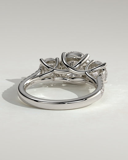 Ella - Round Claw Trilogy with Round Side Stones, Pave Band and Trellis Gallery  Engagement Ring - Platinum