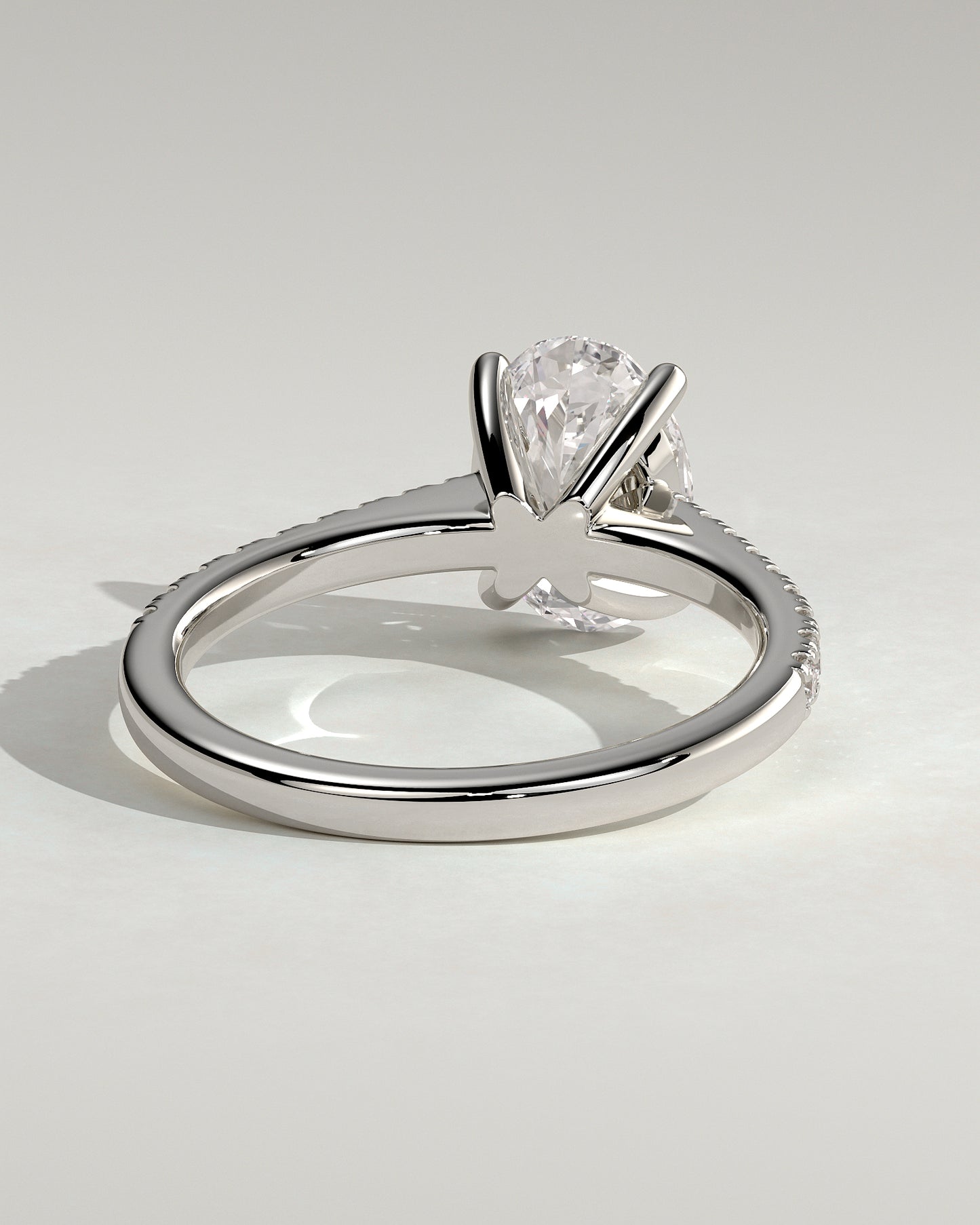 Eloise - Oval Claw Solitaire with Pave Band and Solid Cathedral Low Setting Engagement Ring - Platinum - White Gold / Platinum 2ct