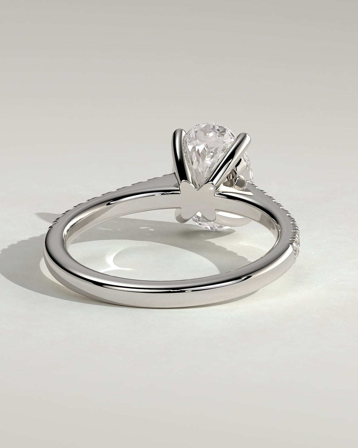Eloise - Oval Claw Solitaire with Pave Band and Solid Cathedral Low Setting Engagement Ring - White Gold