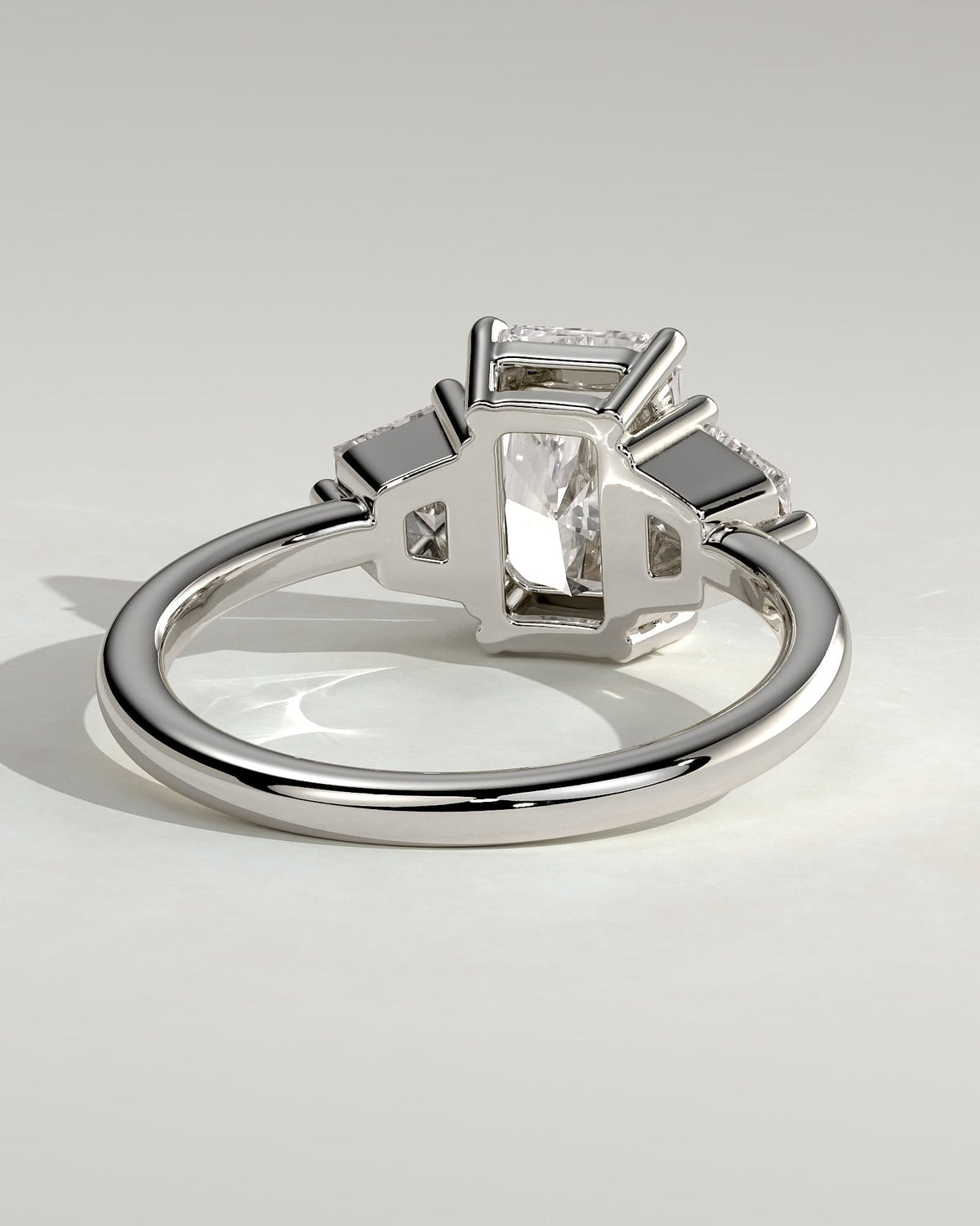 Juliette - Radiant Claw Trilogy with Trapezoid Side Stones and Low Setting Engagement Ring - Platinum