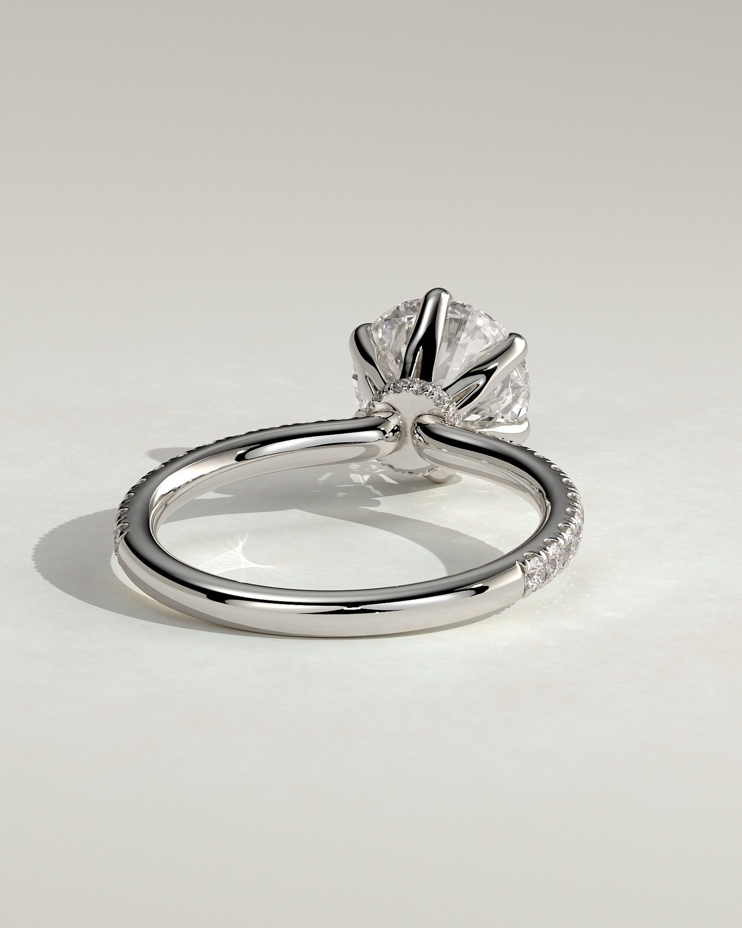 Holly - Round Claw Solitaire with Pave Band and Pave Collar Engagement Ring - Platinum - White Gold / Platinum 2ct