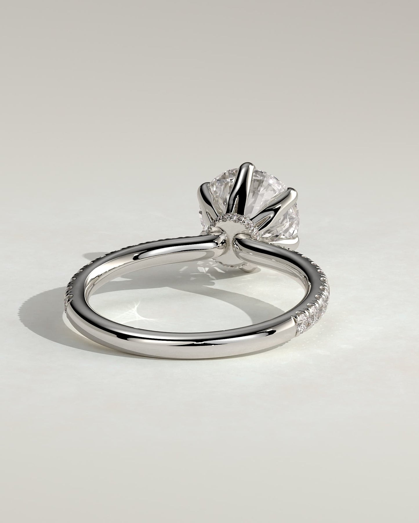 Holly - Round Claw Solitaire with Pave Band and Pave Collar Engagement Ring - White Gold