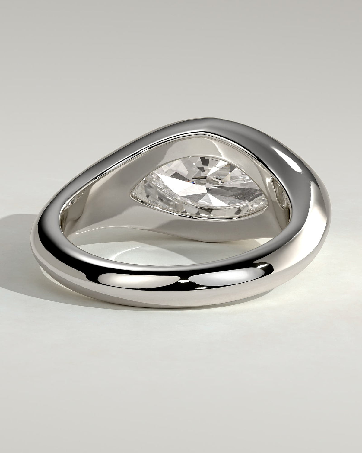 Angie - Statement Marquise East West Bezel Solitaire with Signet Band Engagement Ring - White Gold - white gold - Lara Jewels