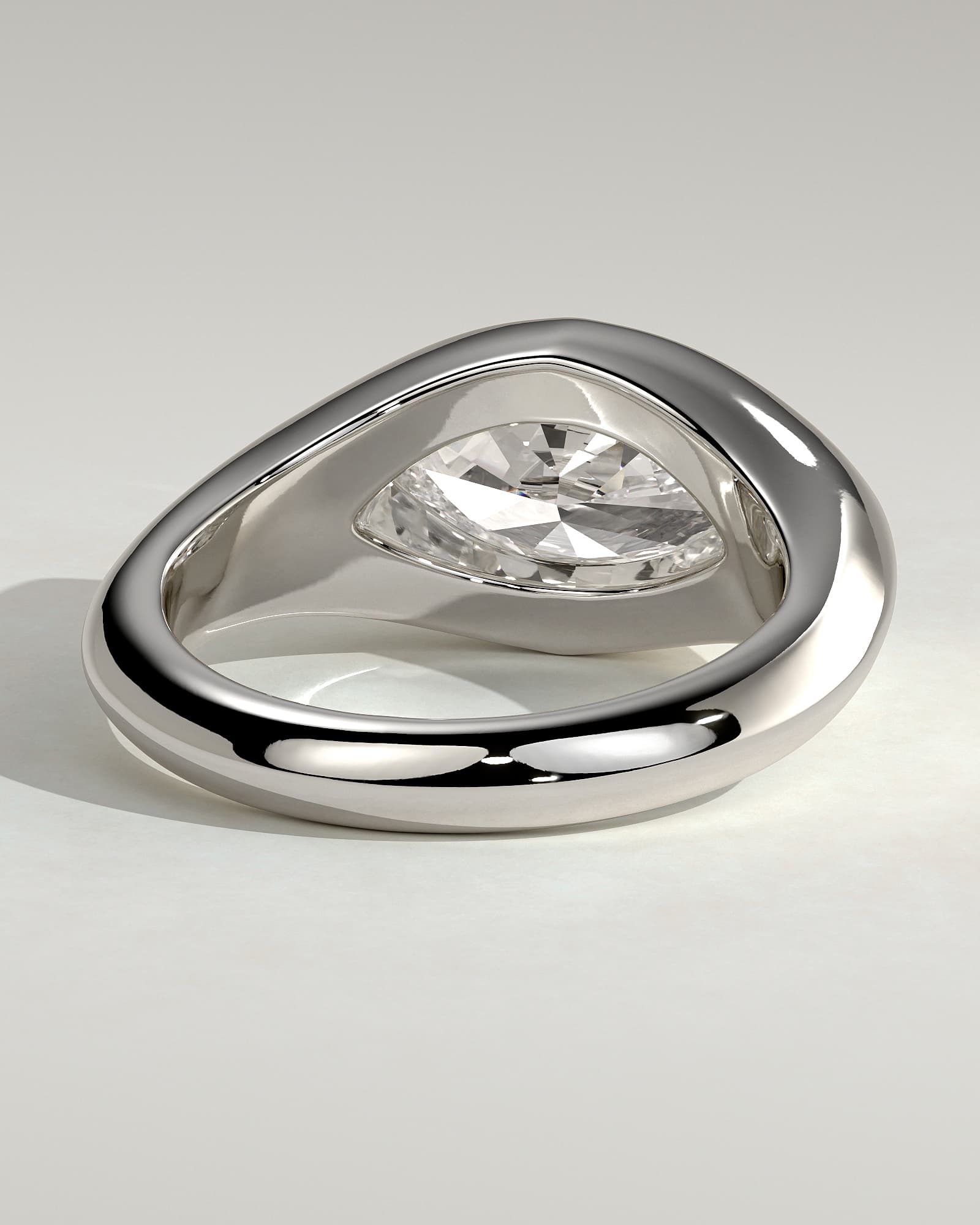 Angie - Statement Marquise East West Bezel Solitaire with Signet Band Engagement Ring - White Gold - white gold - Lara Jewels