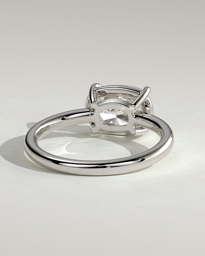 Daya - Elongated Cushion East West Claw Solitaire with Bezel Frame Engagement Ring - Platinum