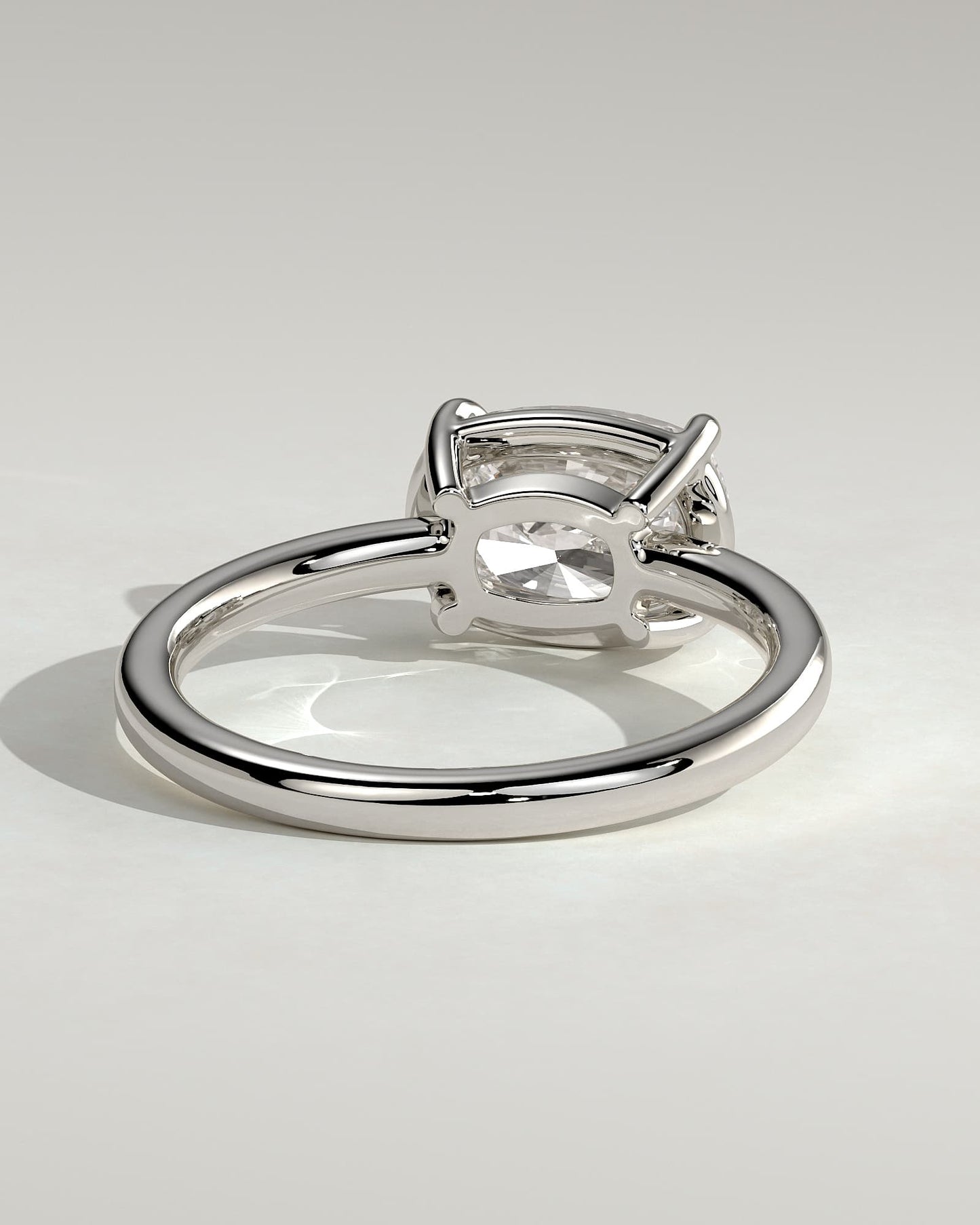 Daya - Elongated Cushion East West Claw Solitaire with Bezel Frame Engagement Ring - White Gold