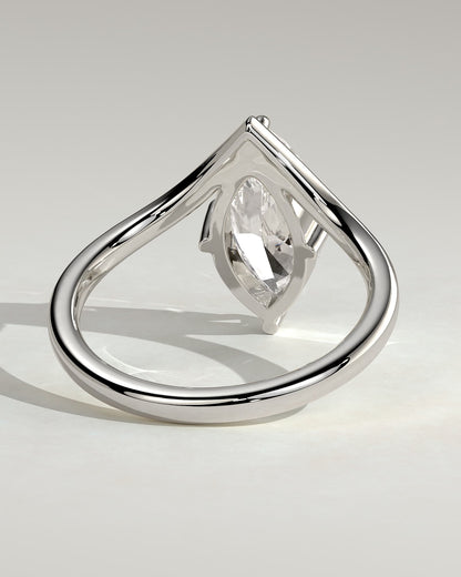 Giselle - Marquise Claw Solitaire with V Band Engagement Ring - White Gold