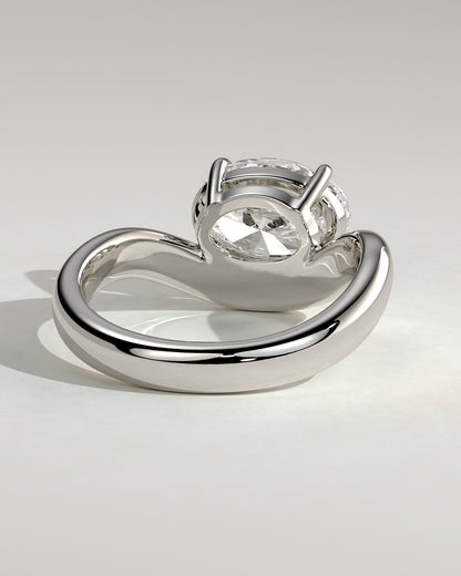 Hayley - Oval East West Claw Solitaire with Wave Band Engagement Ring - Platinum