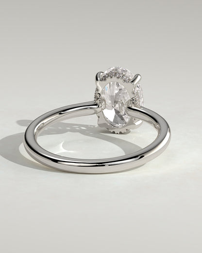 Kiana - Oval Claw Solitaire with Hidden Halo and Floating Cathedral Low Setting Engagement Ring - Platinum