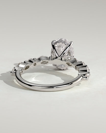 Brandi - Oval Claw Solitaire with Marquise-Round Accent Stones and Hidden Halo Engagement Ring - Platinum