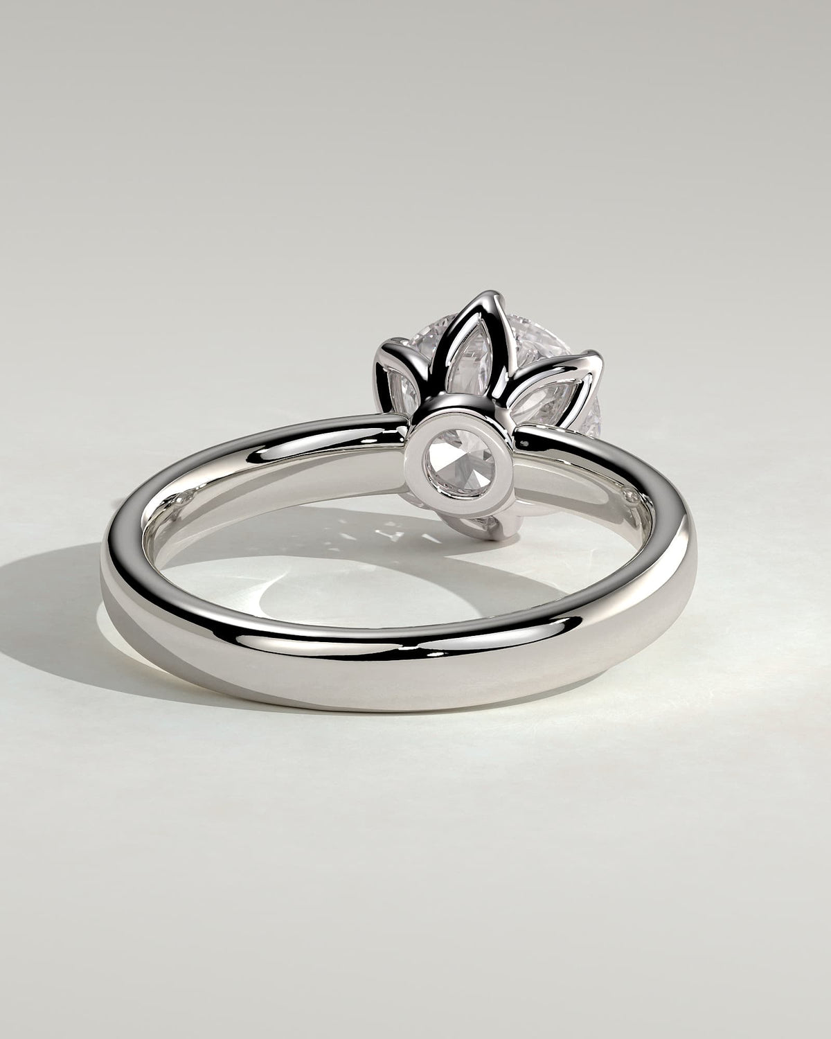 Jayden - Round Claw Solitaire with Petal Gallery and Cigar Band Engagement Ring - White Gold