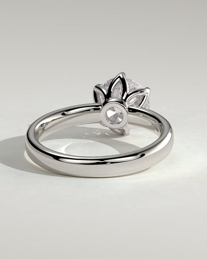 Jayden - Round Claw Solitaire with Petal Gallery and Cigar Band Engagement Ring - White Gold