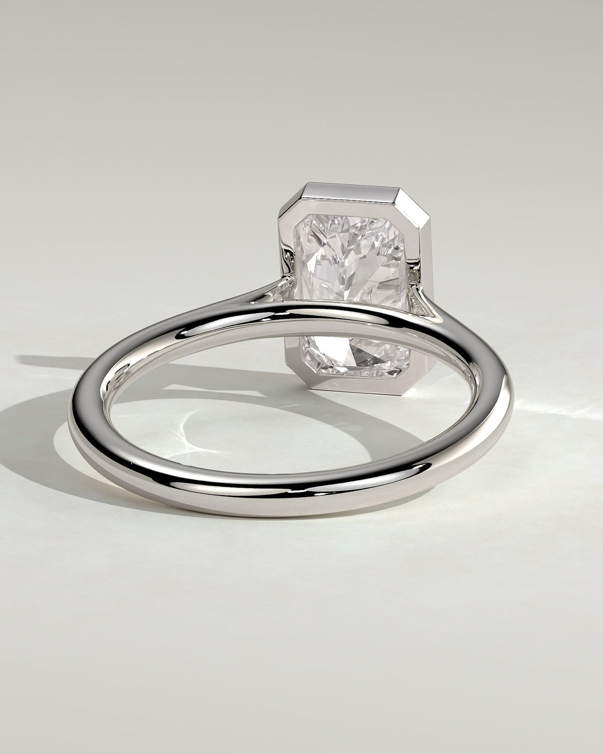 Rachel - Statement Radiant Bezel Solitaire with Open Cathedral High Setting Engagement Ring - White Gold