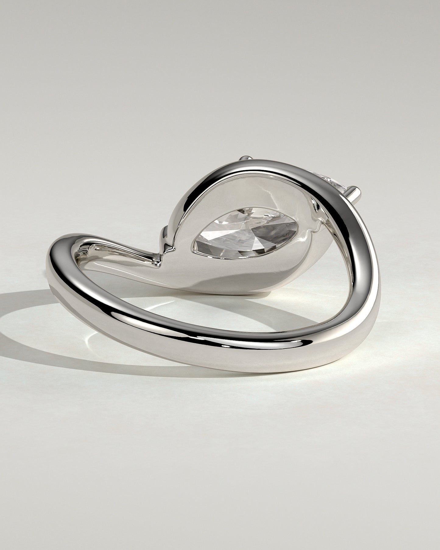 Beverly - Marquise East West Claw Solitaire with Bypass Band  Engagement Ring - Platinum - White Gold / Platinum 2ct