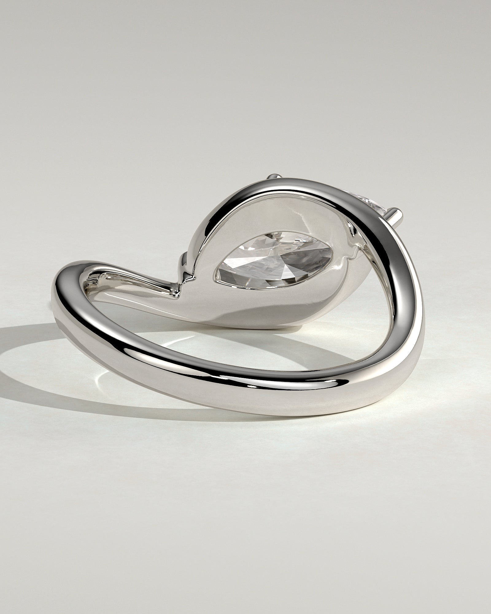 Beverly - Marquise East West Claw Solitaire with Bypass Band  Engagement Ring - Platinum - White Gold / Platinum 2ct