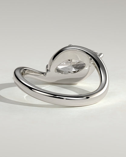 Beverly - Marquise East West Claw Solitaire with Bypass Band  Engagement Ring - White Gold