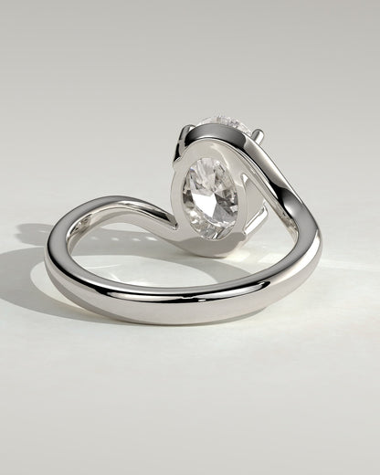 Kala - Oval Claw Solitaire with Bypass Band Engagement Ring - White Gold