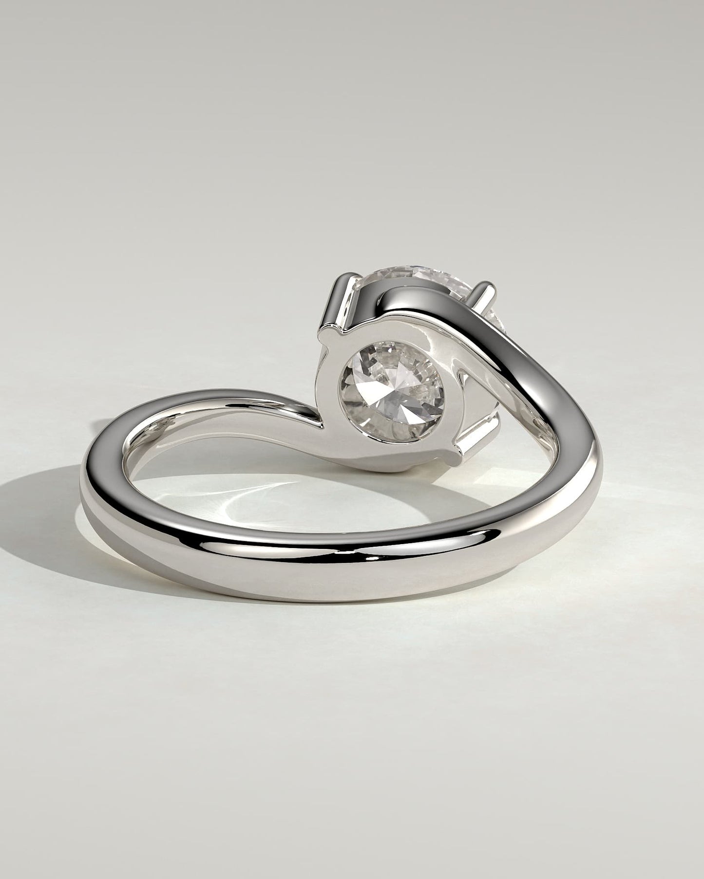 Kimia - Round Claw Solitaire with Bypass Band Engagement Ring - White Gold