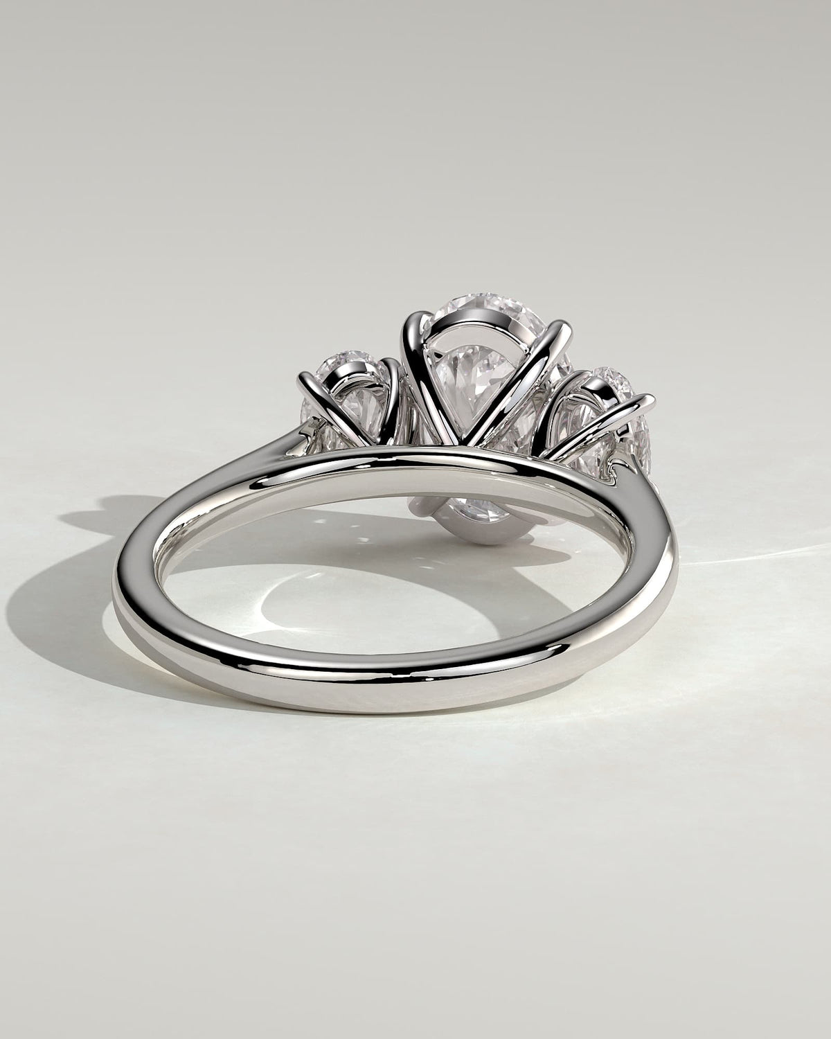 Isla - Oval Claw Trilogy with Oval Side Stones Engagement Ring - White Gold