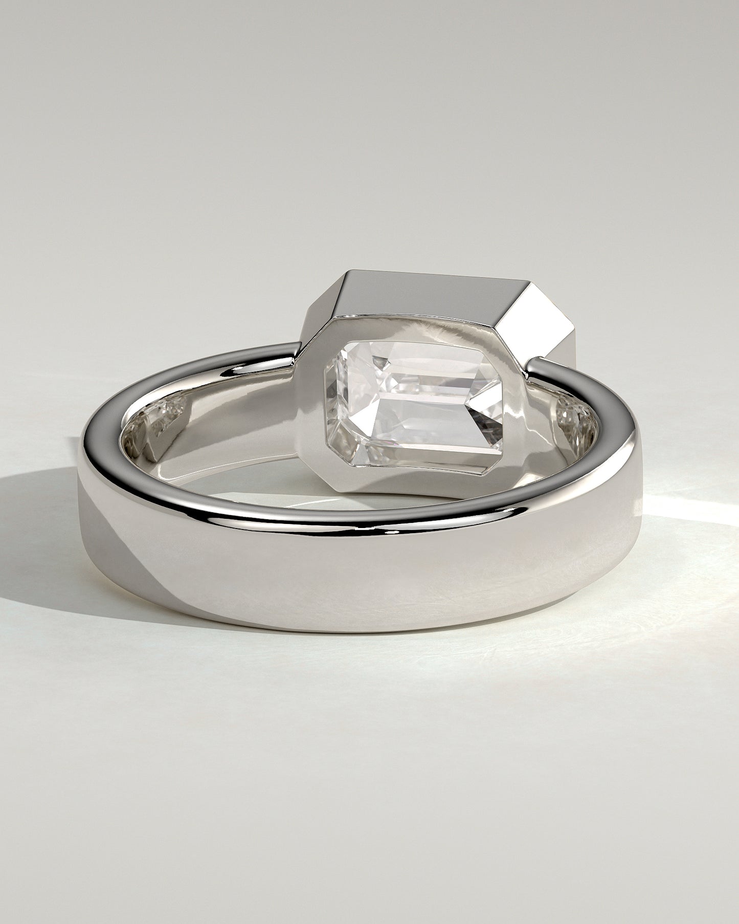 Adrian - Statement Emerald East West Bezel Solitaire with Flat Cigar Band Engagement Ring - Platinum - White Gold / Platinum 2ct