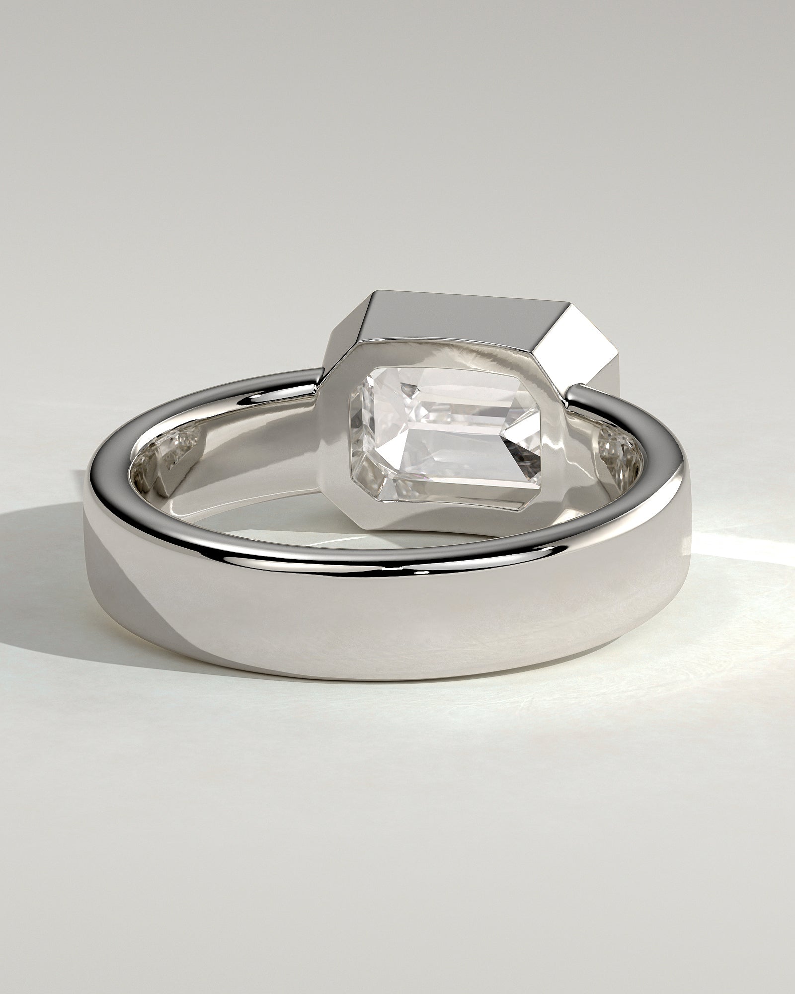 Adrian - Statement Emerald East West Bezel Solitaire with Flat Cigar Band Engagement Ring - Platinum - White Gold / Platinum 2ct